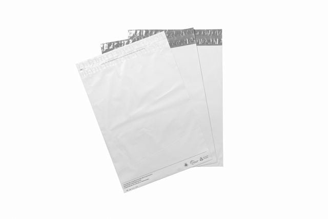 Recycled White Poly Mailing /Courier Bags Medium 330 mm x 420 mm x 60mm Flap