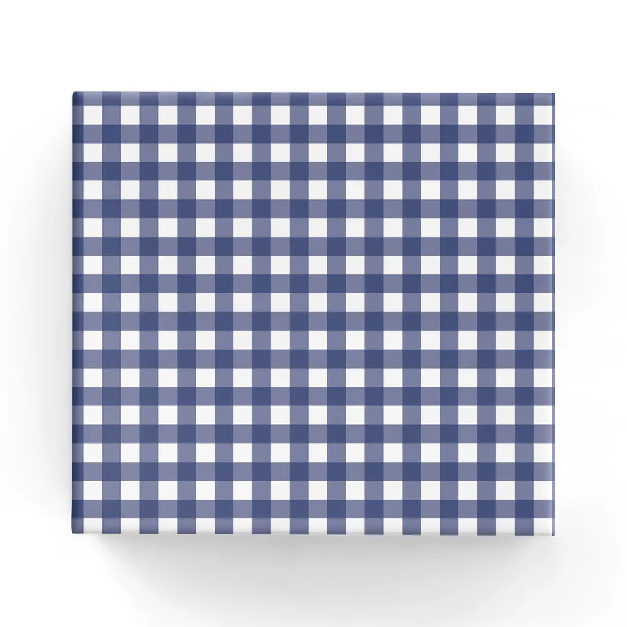 Gingham Check Navy Wrapping on Matte White Paper