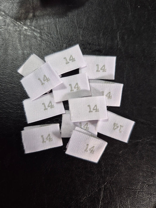 Woven Labels with Grey Text - Size 14 Side Sew In
