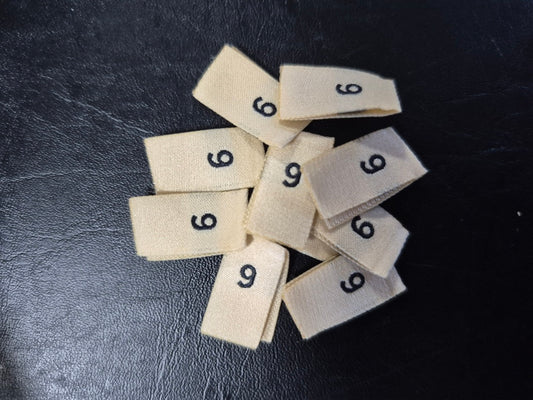Woven Labels Golden Cream with Black Text - Size 6