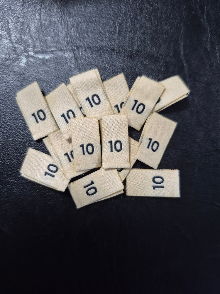Woven Labels Golden Cream with Black Text - Size 10