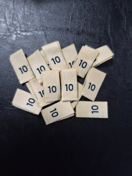 Woven Labels Golden Cream with Black Text - Size 10