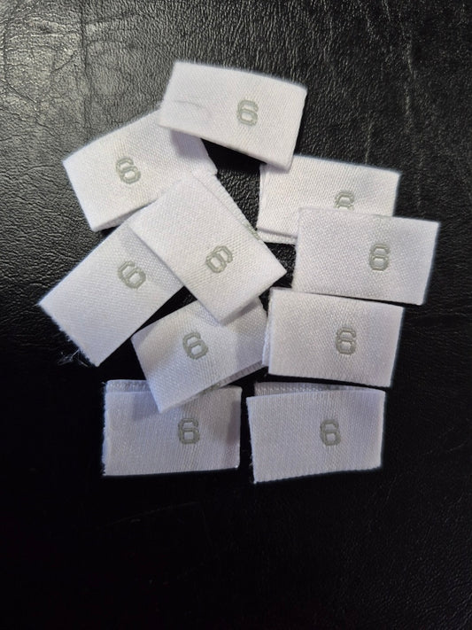Woven Labels with Grey Text - Size 6 Side Sew In