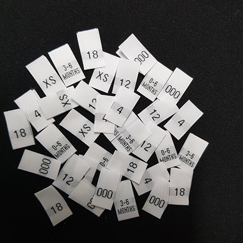 Woven Size Labels White Jumbo Pack -Mixed Sizes 1000 Labels
