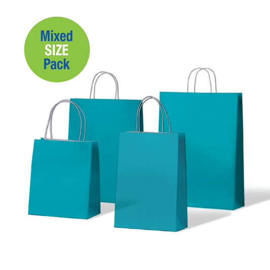 Mixed Pack Blue Paper Carry Bags  4 Sizes x 10 Bags of Each