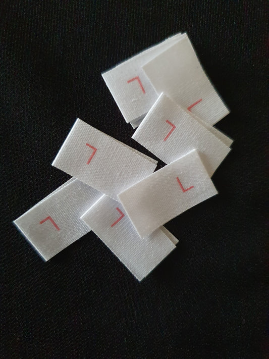 White Cotton Size Labels Printed with Red text - size L