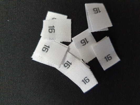 Woven labels with Black Text - size 16